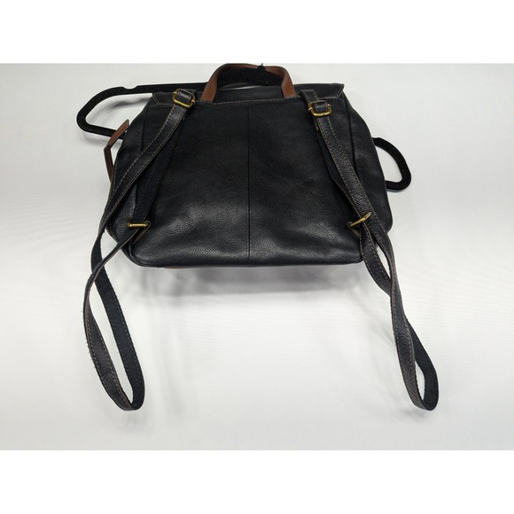 Fossil Leather Backpack Black Brown Flap Closure Adjustable Straps main image 9